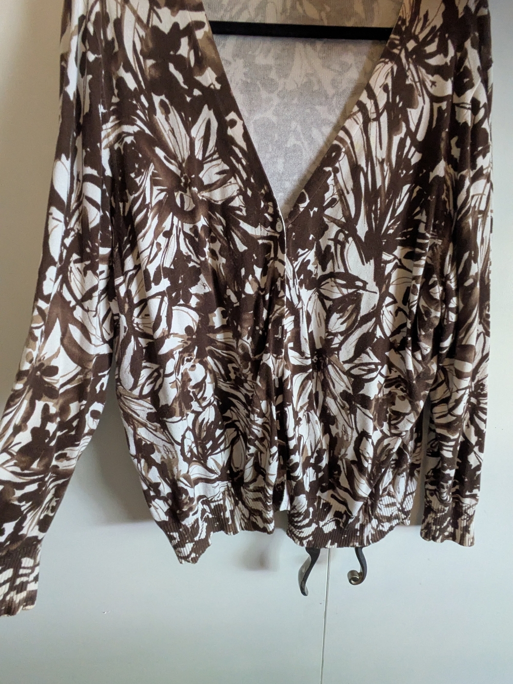 St. John's Bay Brown and White Floral V-Neck Cardigan